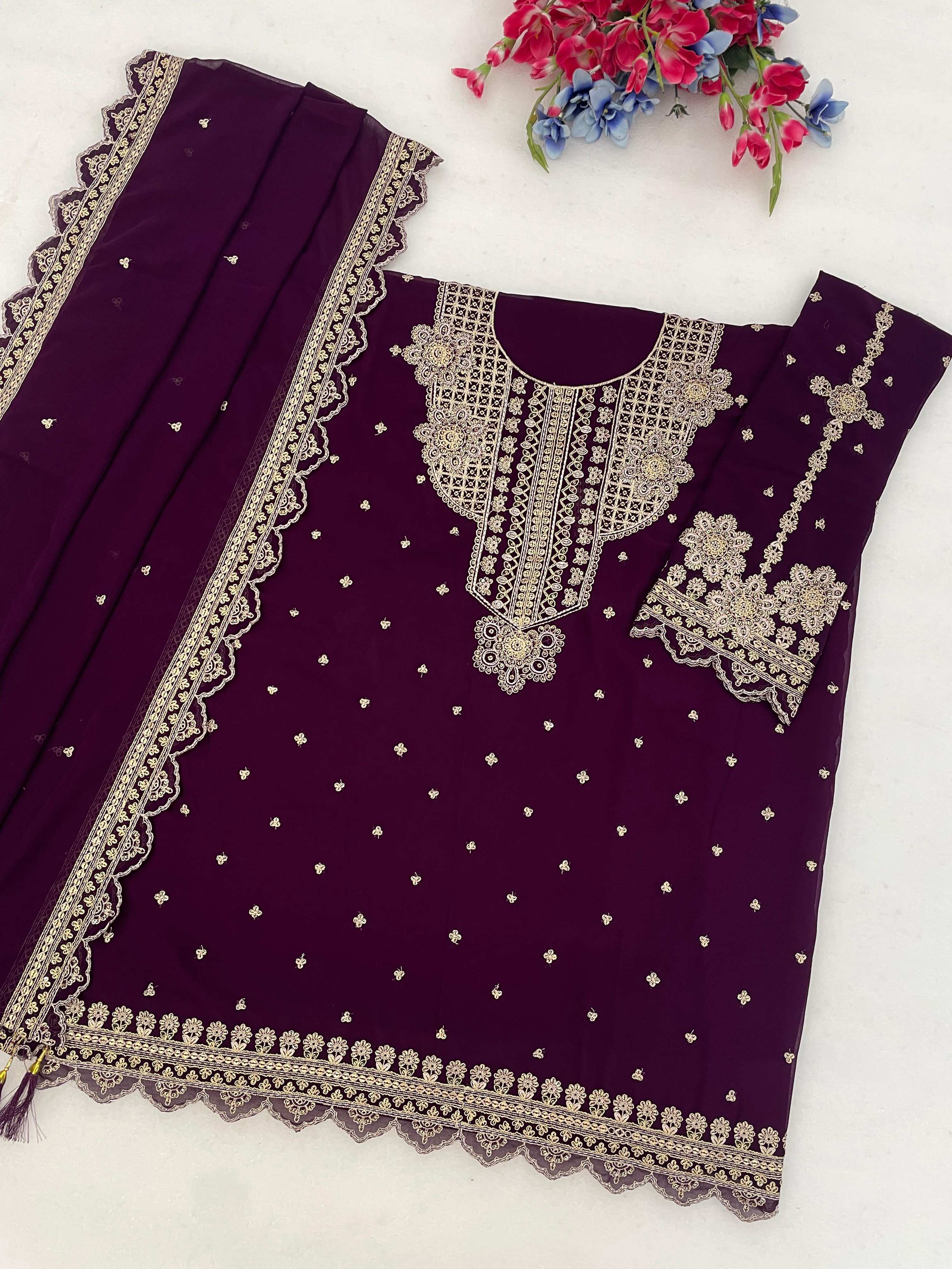 Anaita Purple Georgette Suit With Embroidery & Sequence Work | Grocsy