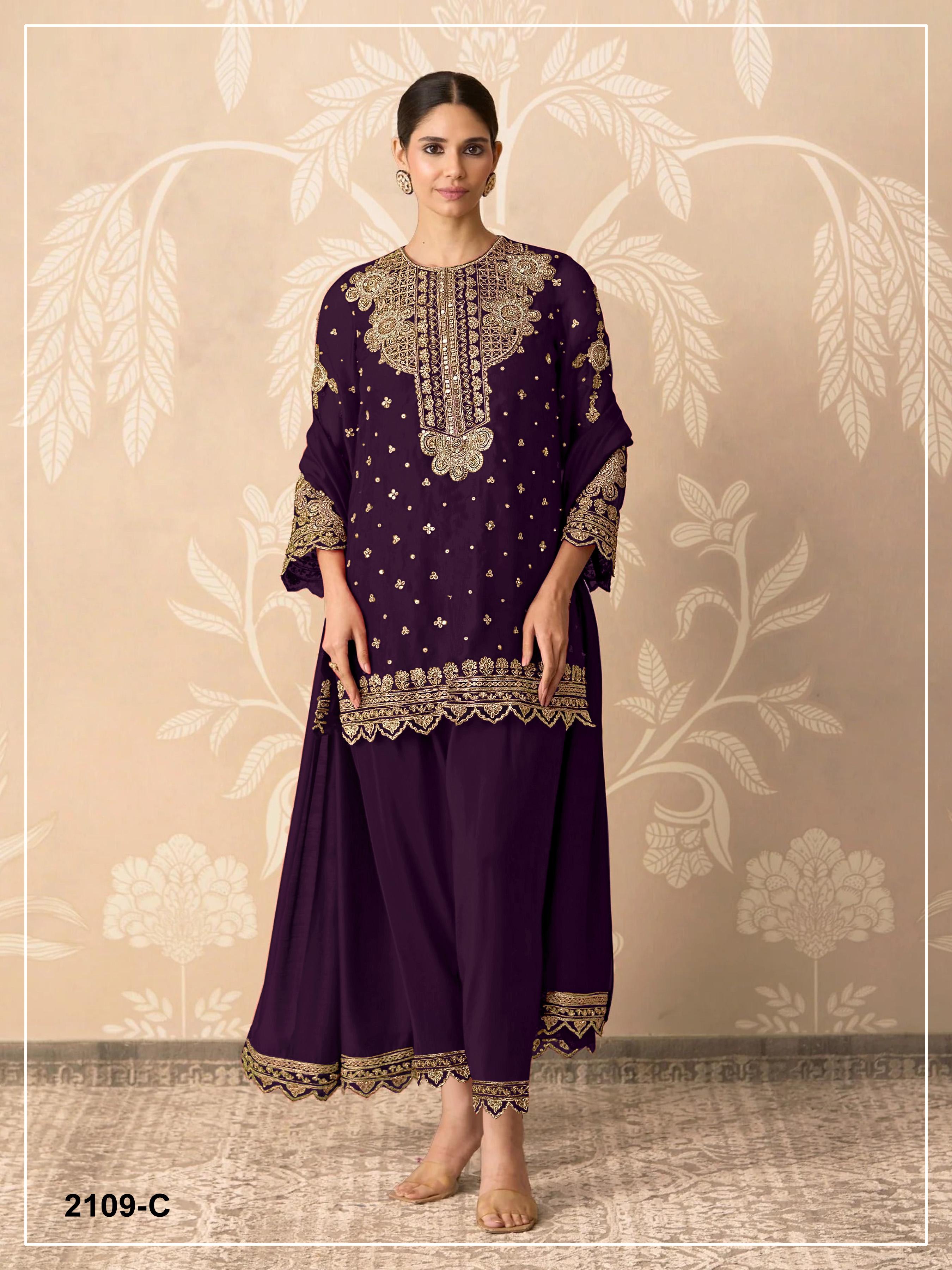 Anaita Purple Georgette Suit With Embroidery & Sequence Work | Grocsy
