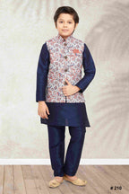 Raivat Ethnic Banarasi Silk Digital Printed Kurta Pajama With Jacket In Blue Colour | Grocsy