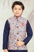 Raivat Ethnic Banarasi Silk Digital Printed Kurta Pajama With Jacket In Blue Colour | Grocsy