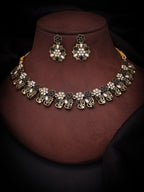 Tehzeeb Creations Luxurious Mendi Gold Polished White & Black Ad Jewellery Choker Necklace Set With Matching Earrings | Grocsy