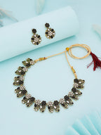 Tehzeeb Creations Luxurious Mendi Gold Polished White & Black Ad Jewellery Choker Necklace Set With Matching Earrings | Grocsy