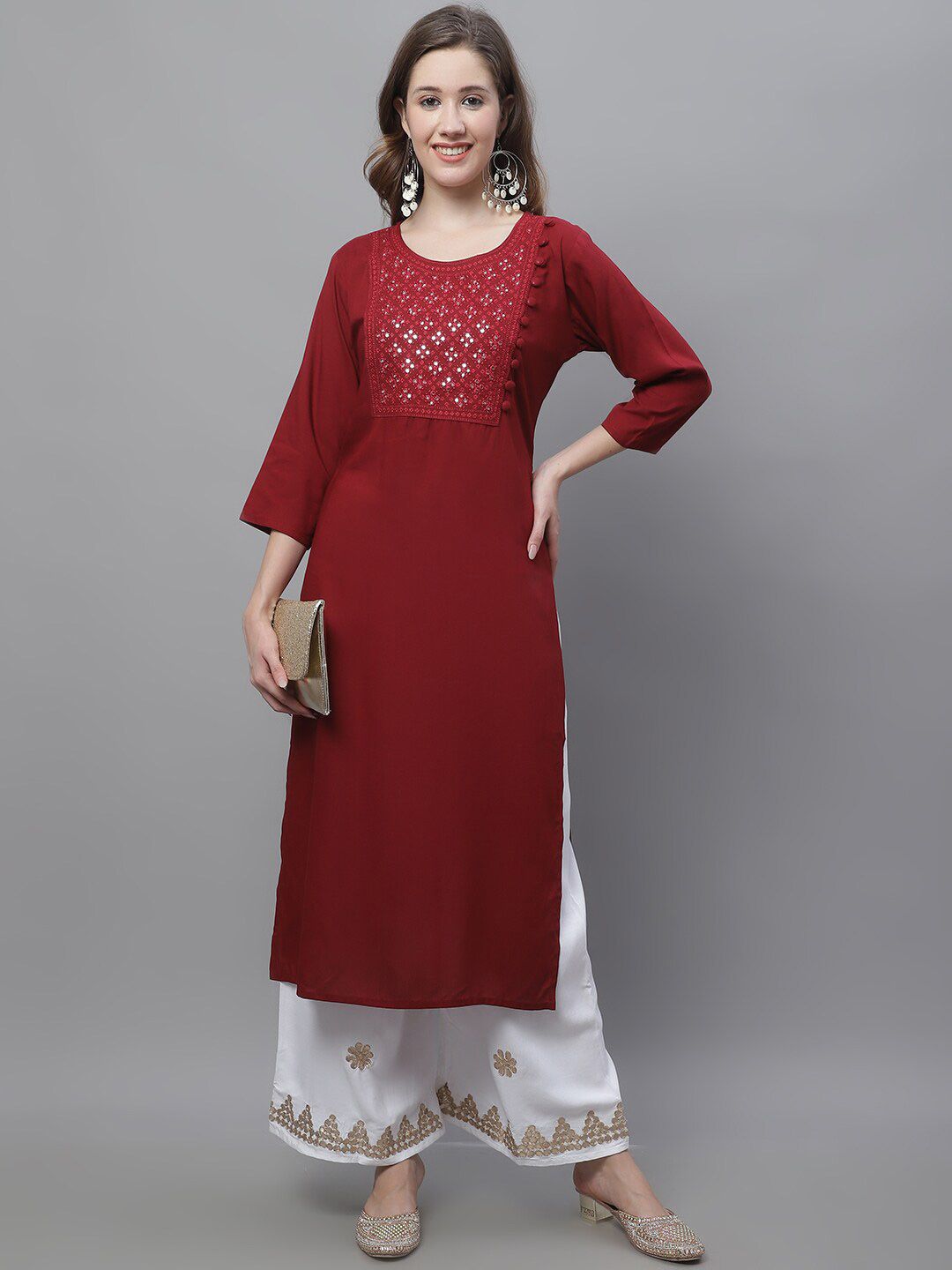 TAG 7 Women Ethnic Motifs Hem Design Flared Palazzos | Grocsy