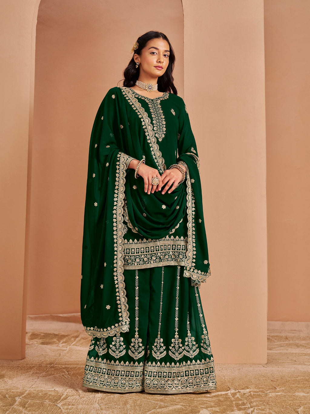 Anaita Dark Green Premium Georgette Embroidered Salwar Suit | Grocsy