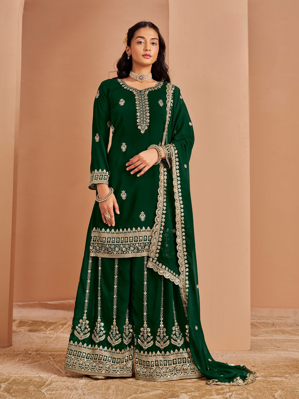 Anaita Dark Green Premium Georgette Embroidered Salwar Suit | Grocsy