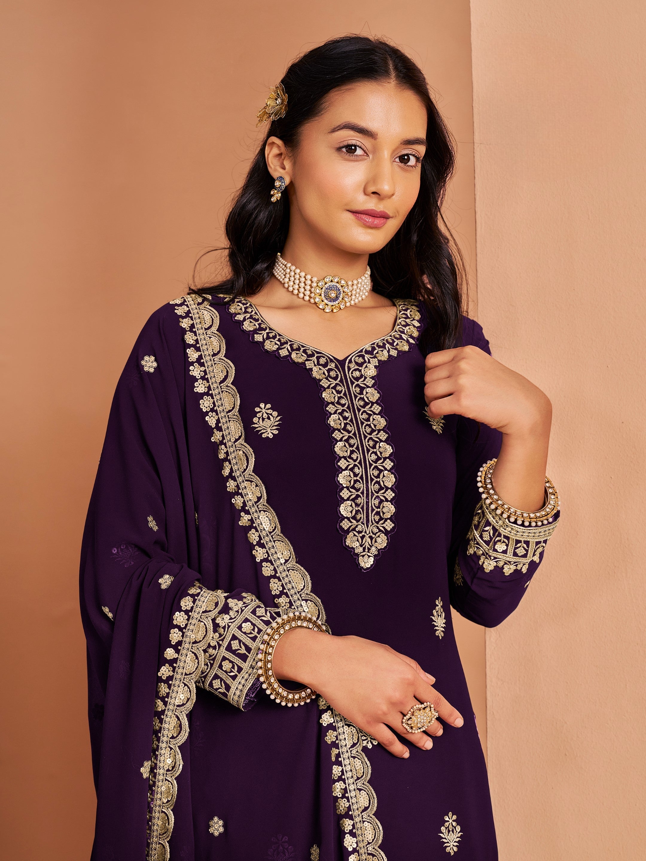 Anaita Purple Premium Georgette Embroidered Salwar Suit | Grocsy