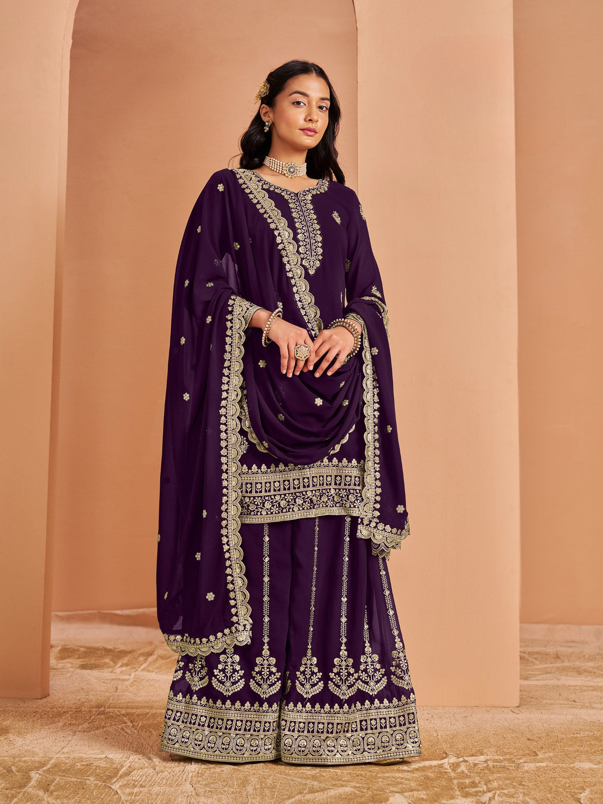 Anaita Purple Premium Georgette Embroidered Salwar Suit | Grocsy