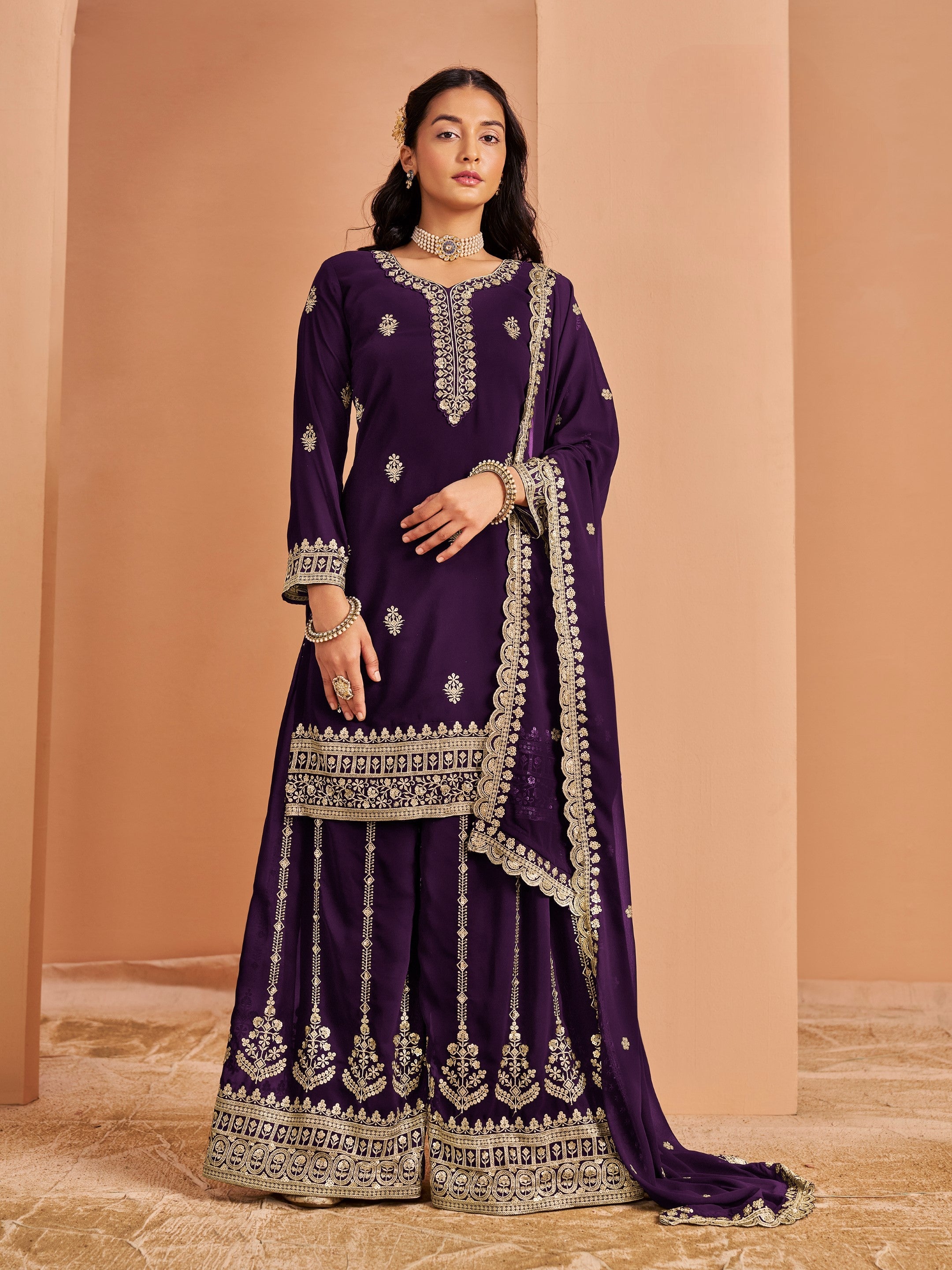 Anaita Purple Premium Georgette Embroidered Salwar Suit | Grocsy