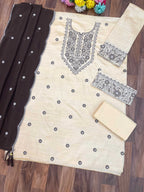 Anaita White D Purple Khadi Cotton Suit with Embroidery & Patchwork | Grocsy