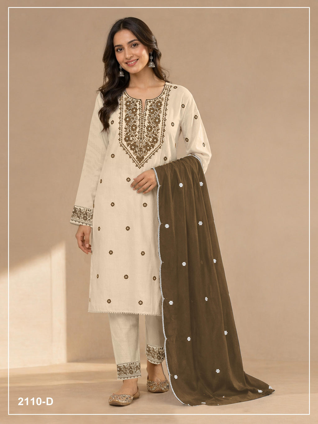 Anaita White Mehendi Khadi Cotton Suit with Embroidery & Patchwork | Grocsy