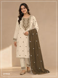 Anaita White Mehendi Khadi Cotton Suit with Embroidery & Patchwork | Grocsy