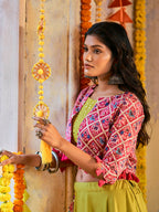 Myra Fluorescent Green Maslin Cotton Embroidered Navratri Special Lehenga | Grocsy