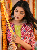 Myra Fluorescent Green Maslin Cotton Embroidered Navratri Special Lehenga | Grocsy
