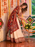 Myra Beige Maslin Cotton Embroidered Navratri Special Lehenga | Grocsy