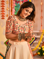Myra Beige Maslin Cotton Embroidered Navratri Special Lehenga | Grocsy