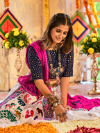 Myra White and Navy blue Maslin Cotton Embroidered Navratri Special Lehenga | Grocsy
