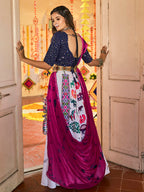 Myra White and Navy blue Maslin Cotton Embroidered Navratri Special Lehenga | Grocsy