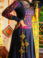Myra Pink and Navy blue Silk Embroidered Navratri Special Lehenga | Grocsy