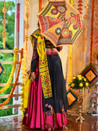 Myra Pink and Navy blue Silk Embroidered Navratri Special Lehenga | Grocsy