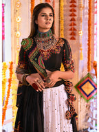 Myra Black and White Maslin Cotton Embroidered Navratri Special Lehenga | Grocsy