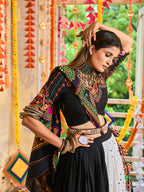 Myra Black and White Maslin Cotton Embroidered Navratri Special Lehenga | Grocsy