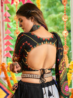 Myra Black and White Maslin Cotton Embroidered Navratri Special Lehenga | Grocsy