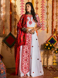 Myra White Maslin Cotton Embroidered Navratri Special Lehenga | Grocsy