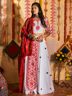 Myra White Maslin Cotton Embroidered Navratri Special Lehenga | Grocsy