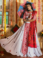 Myra White Maslin Cotton Embroidered Navratri Special Lehenga | Grocsy