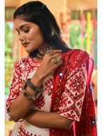 Myra White Maslin Cotton Embroidered Navratri Special Lehenga | Grocsy
