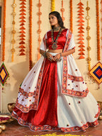 Myra White and Red Maslin Cotton Embroidered Navratri Special Lehenga | Grocsy