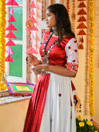 Myra White and Red Maslin Cotton Embroidered Navratri Special Lehenga | Grocsy
