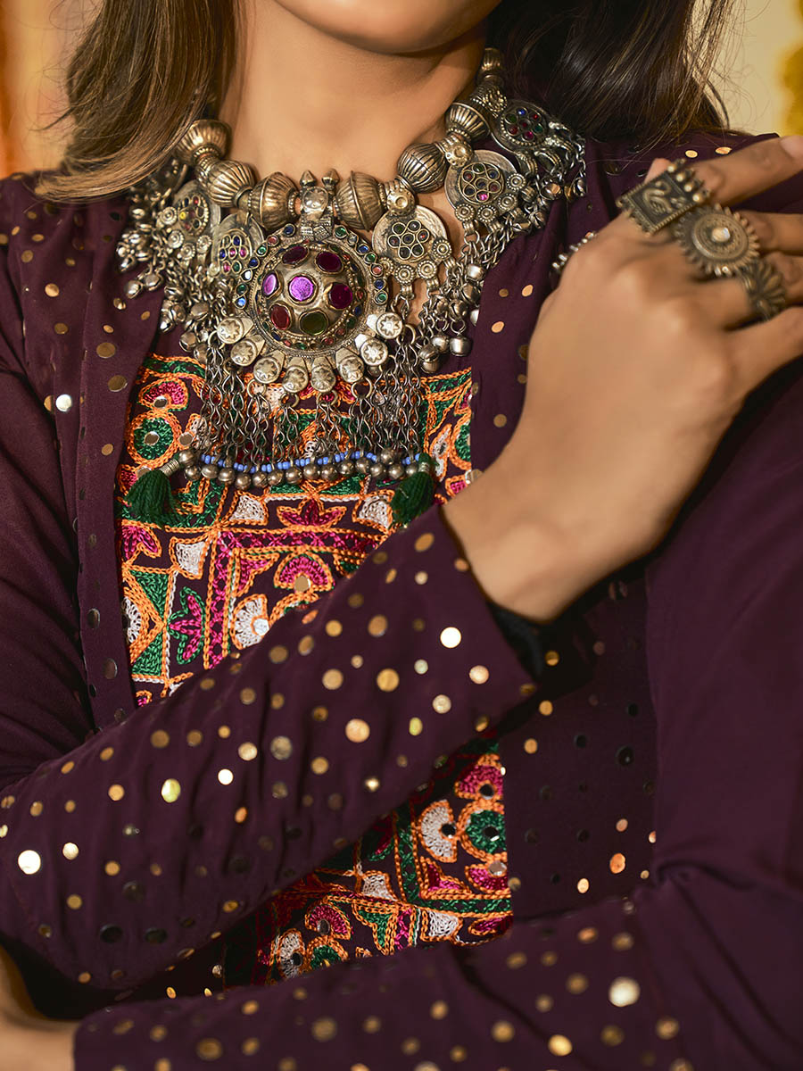 Myra Purple White and Red Maslin Cotton Embroidered Navratri Special Lehenga | Grocsy