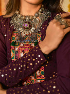 Myra Purple White and Red Maslin Cotton Embroidered Navratri Special Lehenga | Grocsy