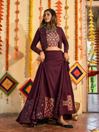 Myra Purple White and Red Maslin Cotton Embroidered Navratri Special Lehenga | Grocsy