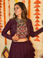 Myra Purple White and Red Maslin Cotton Embroidered Navratri Special Lehenga | Grocsy