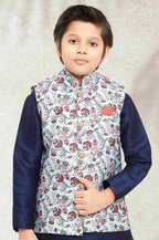 Raivat Ethnic Banarasi Silk Digital Printed Kurta Pajama With Jacket In Sky Blue Colour | Grocsy
