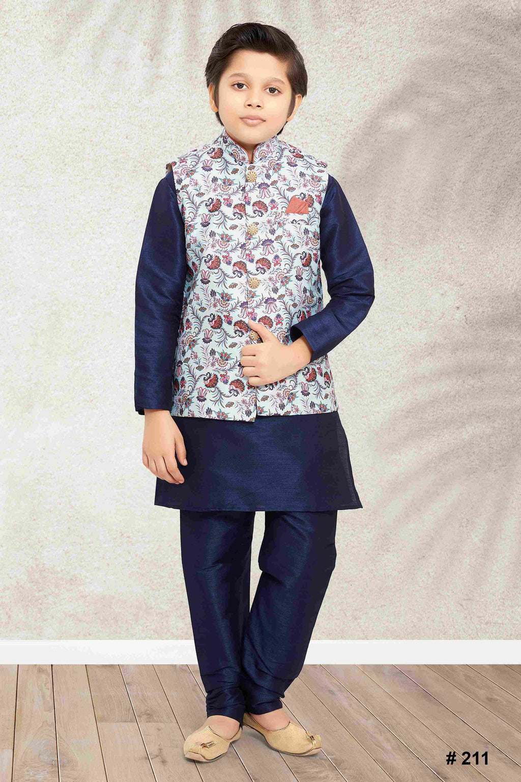 Raivat Ethnic Banarasi Silk Digital Printed Kurta Pajama With Jacket In Sky Blue Colour | Grocsy