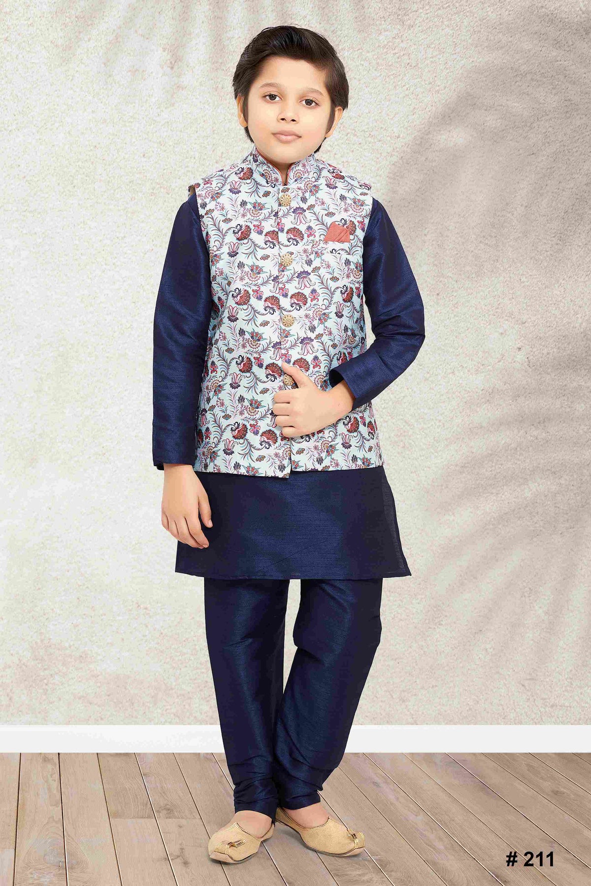Raivat Ethnic Banarasi Silk Digital Printed Kurta Pajama With Jacket In Sky Blue Colour | Grocsy