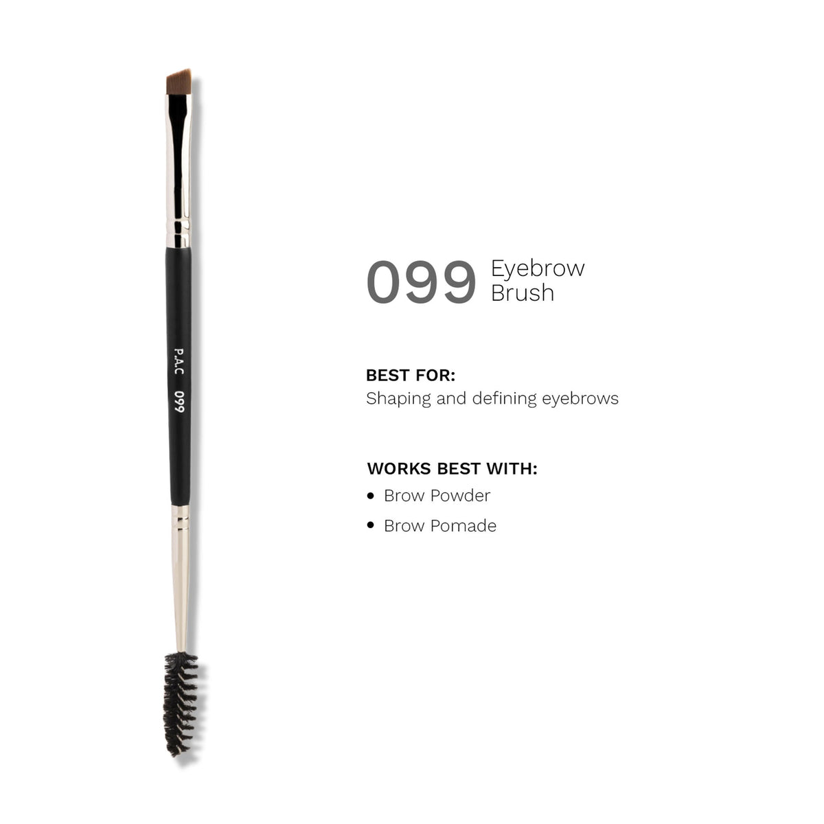 PAC Studio Eyebrow Brush 099 -Angular Eyebrow Brush with Spoolie, Precise Tip for Filling & Sculpting Brows | Grocsy