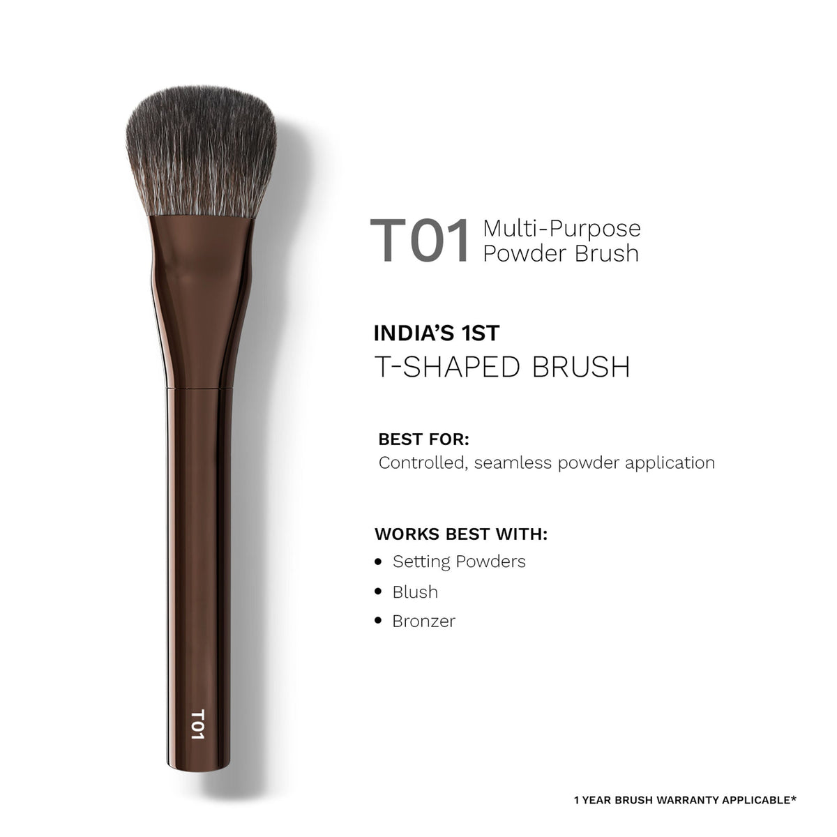 PAC Studio T01 Multi-Purpose Powder Brush - Densely Packed Synthetic Bristles, Ideal for Blush & Contour | Grocsy