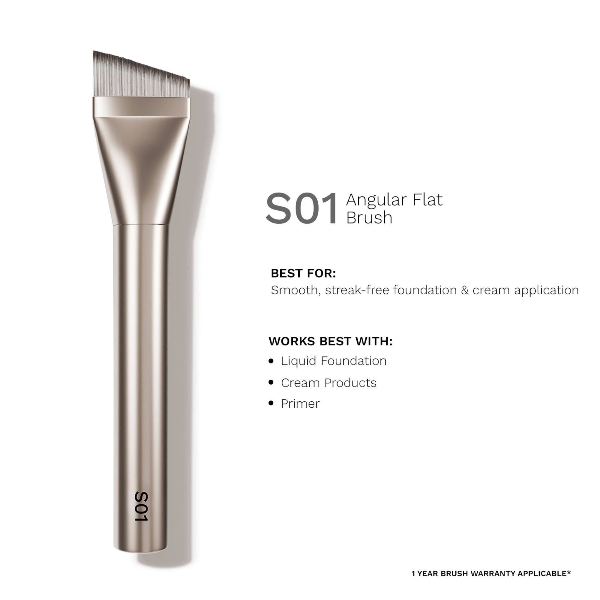 PAC Studio S01 Angular Flat Brush -Ideal for Moisturizers Primers & Foundations, Smooth Uniform Application | Grocsy