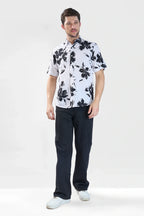 Xkind White Floral Printed Textured Regular Fit Shirt | Grocsy