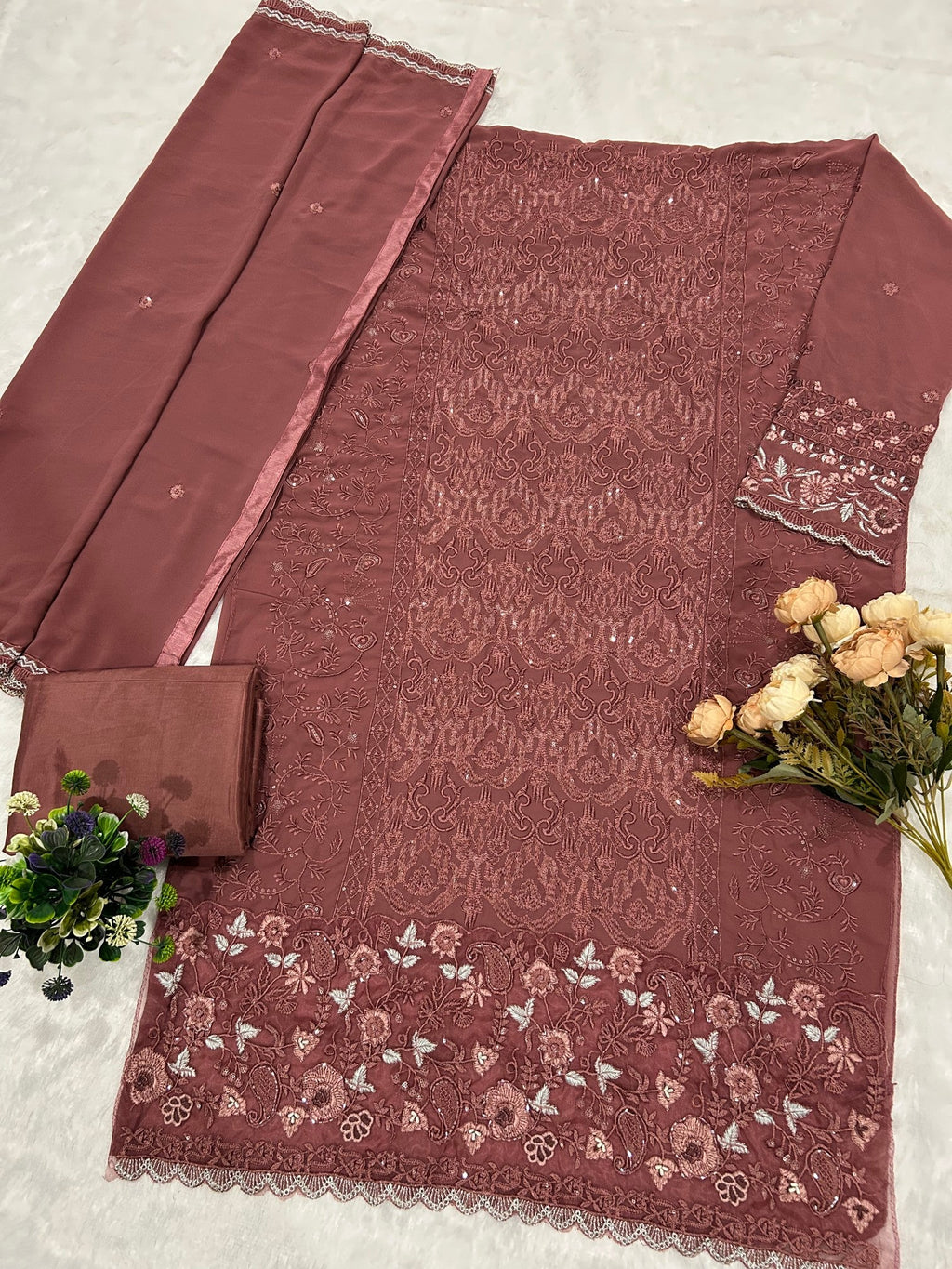 Anaita Purple Fox Georgette Suit with Embroidery & Sequence Work | Grocsy
