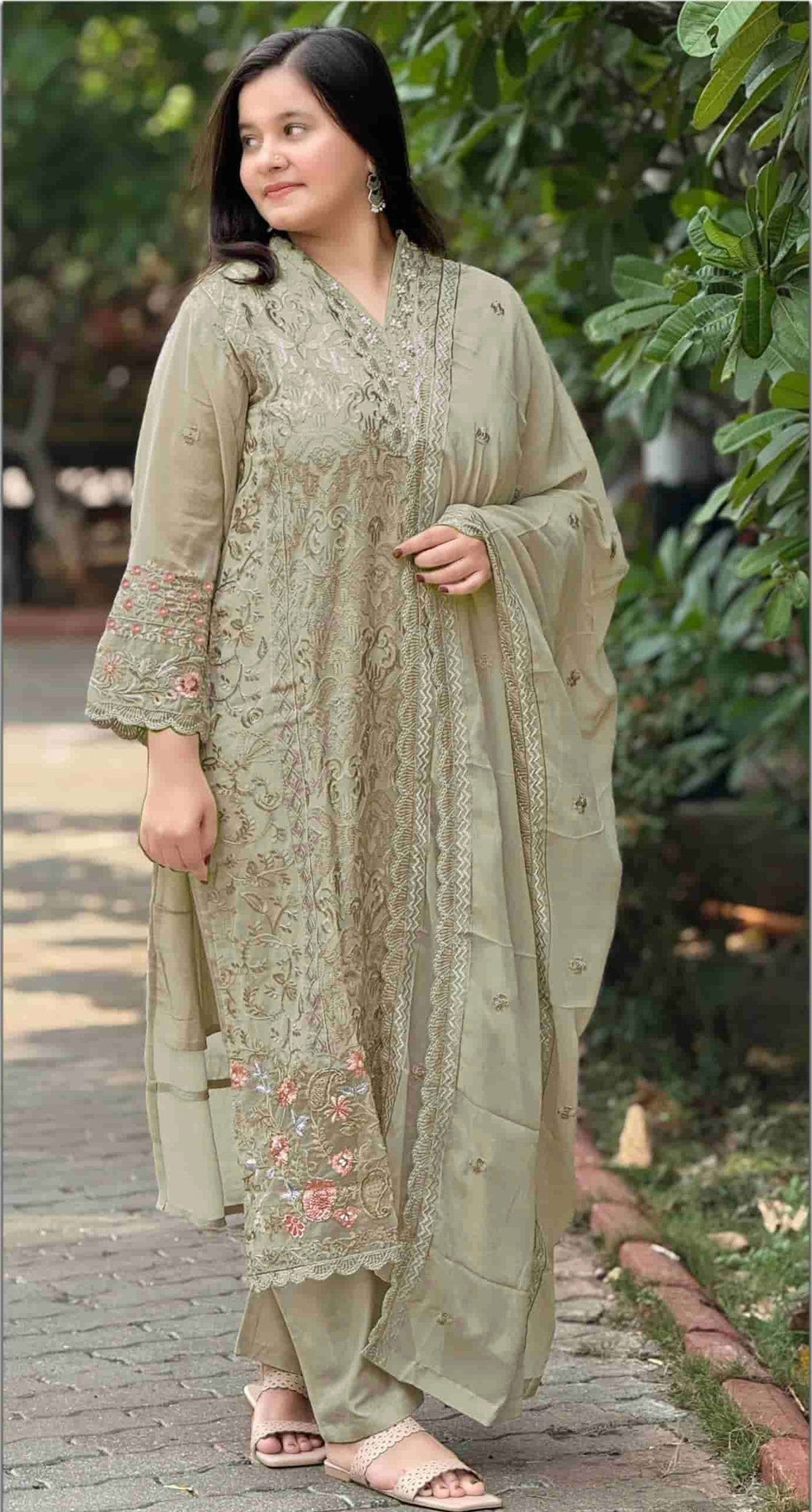 Anaita Green Fox Georgette Suit with Embroidery & Sequence Work | Grocsy