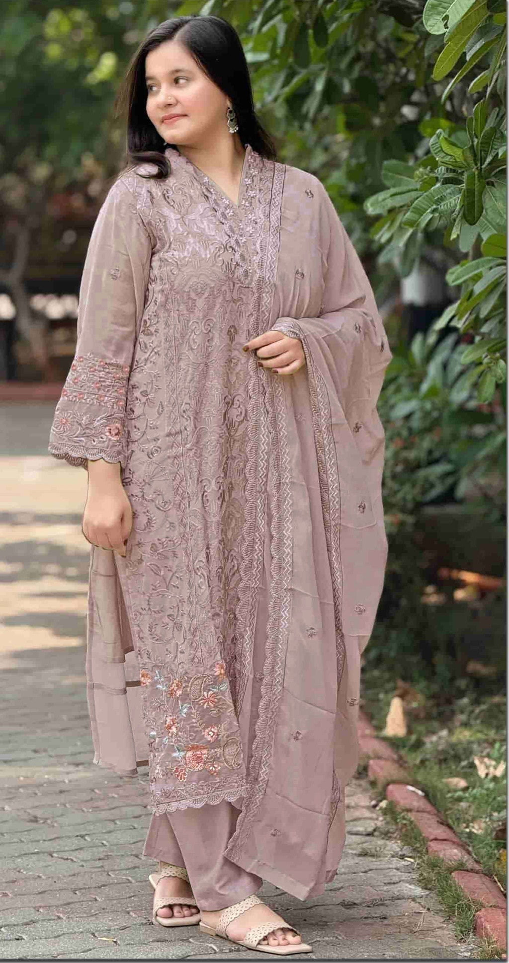 Anaita Lavender Fox Georgette Suit with Embroidery & Sequence Work | Grocsy