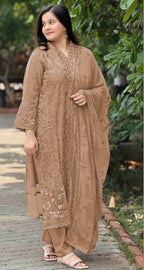 Anaita Brown Fox Georgette Suit with Embroidery & Sequence Work | Grocsy
