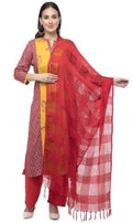 A R Silk Women's Cotton Window Check Redish Mehroon Regular Dupatta | Grocsy