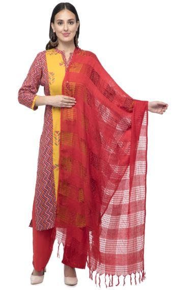 A R Silk Women's Cotton Window Check Redish Mehroon Regular Dupatta | Grocsy