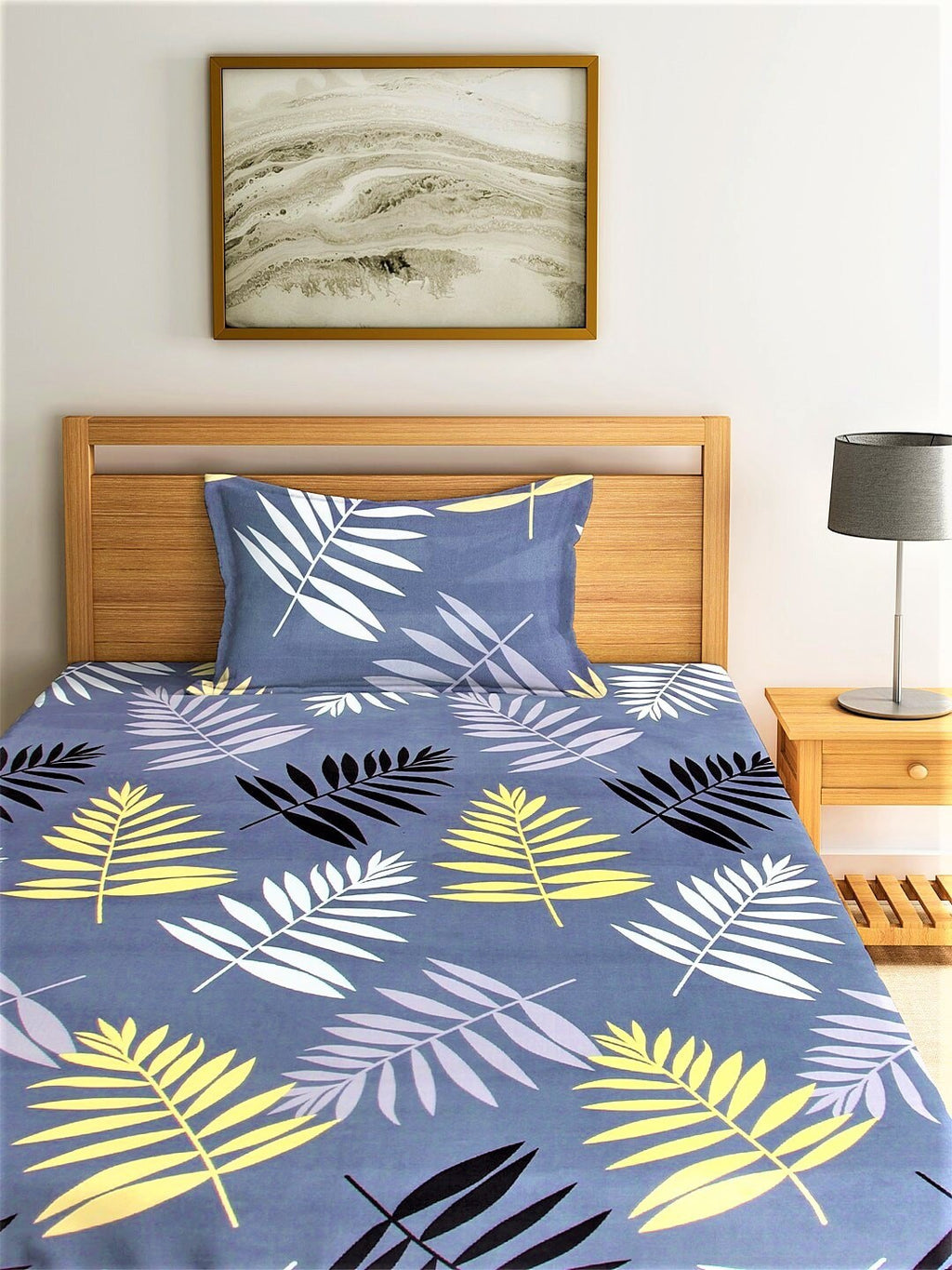 Home Sizzler Grey & White Floral 144 TC Single Bedsheet with 1 Pillow Covers | Grocsy